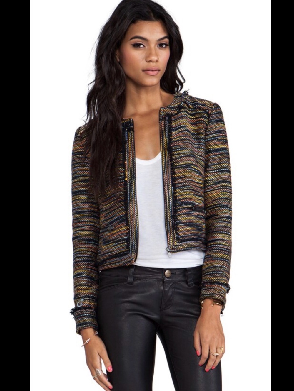 Greylin Multicolor Tweed Crop Jacket - Black, Gold, Blue Accents